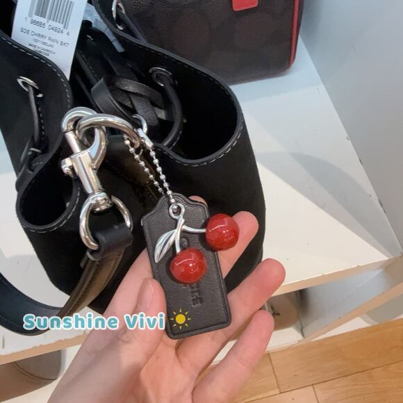 NWT Coach Rowan Bucket Bag With Cherry Charm CCZ89 Suede/Silver/Black - Picture 6 of 6